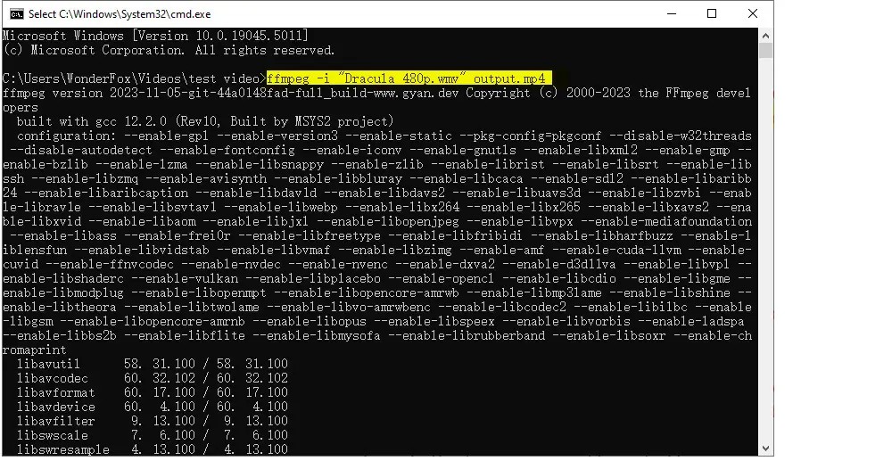 Работа FFmpeg в командной строке Windows